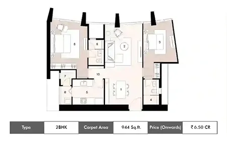 2 BHK-944 SqFt