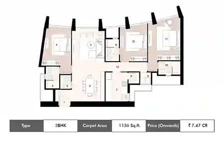 3 BHK 1136 SqFt